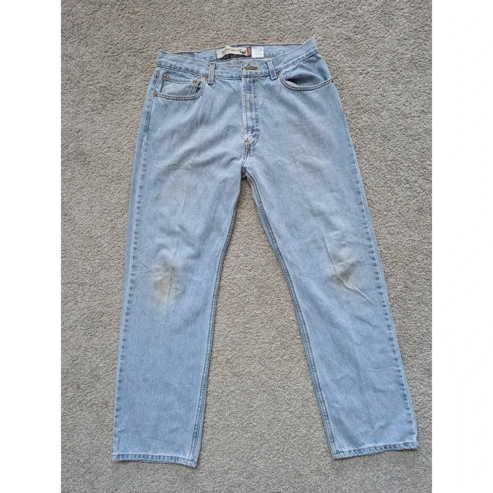 Levi's 505 Regular Fit Jeans Mens 36x32 Cotton Light Blue Faded Distressed Y2K